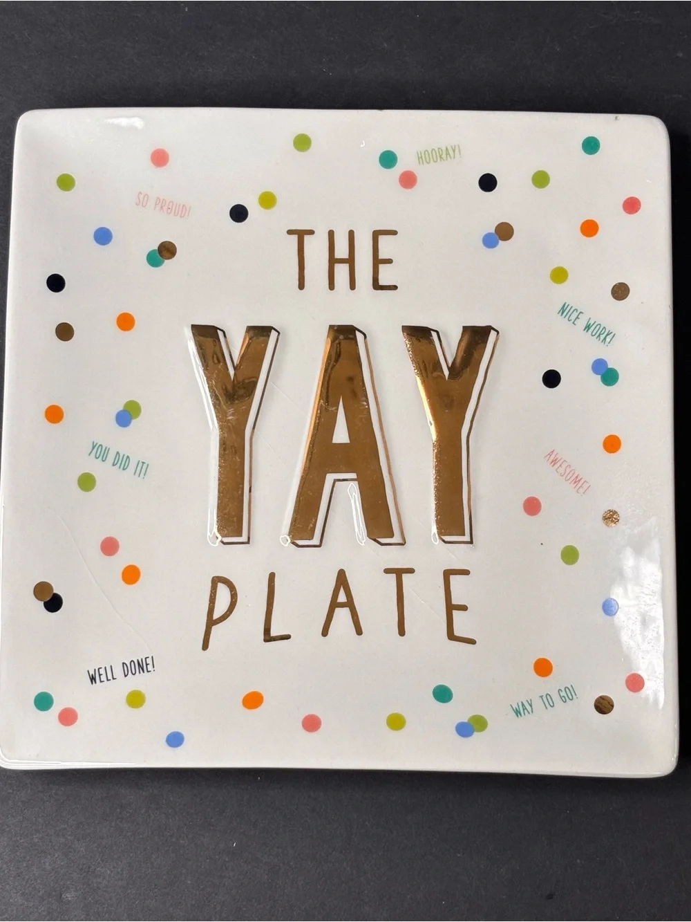 Mudpie “The YAY Plate” Confetti And Celebratory Phrases 8”